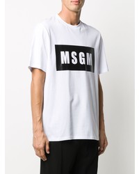 T-shirt à col rond imprimé blanc et noir MSGM