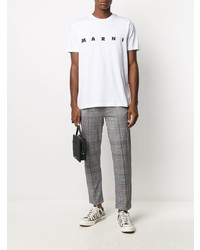 T-shirt à col rond imprimé blanc et noir Marni