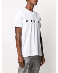 T-shirt à col rond imprimé blanc et noir Marni