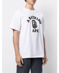 T-shirt à col rond imprimé blanc et noir A Bathing Ape