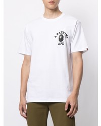 T-shirt à col rond imprimé blanc et noir A Bathing Ape