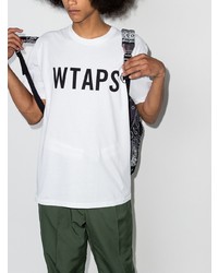 T-shirt à col rond imprimé blanc et noir WTAPS