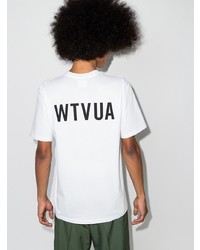 T-shirt à col rond imprimé blanc et noir WTAPS