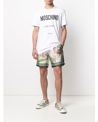 T-shirt à col rond imprimé blanc et noir Moschino