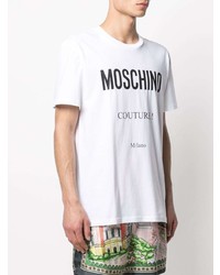 T-shirt à col rond imprimé blanc et noir Moschino