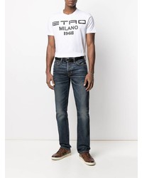 T-shirt à col rond imprimé blanc et noir Etro