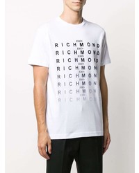 T-shirt à col rond imprimé blanc et noir John Richmond