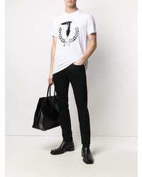 T-shirt à col rond imprimé blanc et noir Trussardi