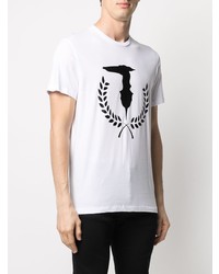 T-shirt à col rond imprimé blanc et noir Trussardi