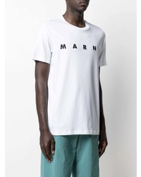 T-shirt à col rond imprimé blanc et noir Marni