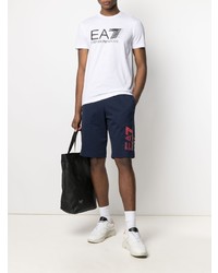 T-shirt à col rond imprimé blanc et noir Ea7 Emporio Armani