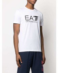 T-shirt à col rond imprimé blanc et noir Ea7 Emporio Armani