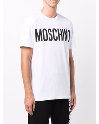 T-shirt à col rond imprimé blanc et noir Moschino