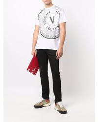 T-shirt à col rond imprimé blanc et noir VERSACE JEANS COUTURE