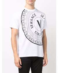 T-shirt à col rond imprimé blanc et noir VERSACE JEANS COUTURE