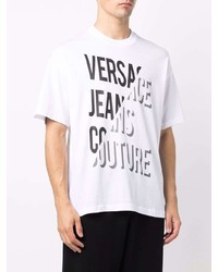 T-shirt à col rond imprimé blanc et noir VERSACE JEANS COUTURE