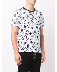 T-shirt à col rond imprimé blanc et noir Moschino