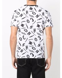 T-shirt à col rond imprimé blanc et noir Moschino