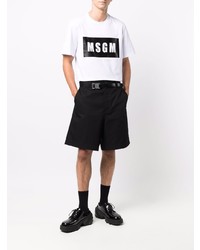 T-shirt à col rond imprimé blanc et noir MSGM