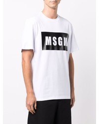 T-shirt à col rond imprimé blanc et noir MSGM