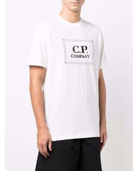 T-shirt à col rond imprimé blanc et noir C.P. Company