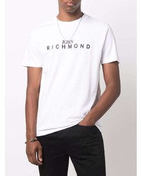 T-shirt à col rond imprimé blanc et noir John Richmond