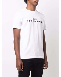 T-shirt à col rond imprimé blanc et noir John Richmond