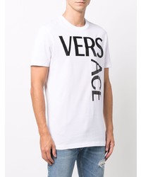 T-shirt à col rond imprimé blanc et noir Versace