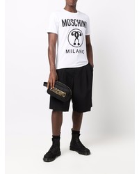 T-shirt à col rond imprimé blanc et noir Moschino