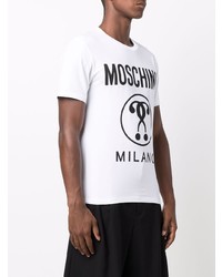 T-shirt à col rond imprimé blanc et noir Moschino