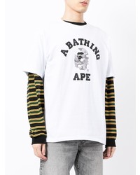 T-shirt à col rond imprimé blanc et noir A Bathing Ape