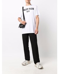 T-shirt à col rond imprimé blanc et noir Philipp Plein