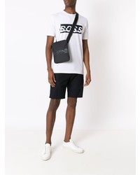 T-shirt à col rond imprimé blanc et noir BOSS