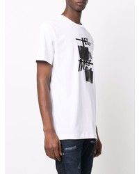 T-shirt à col rond imprimé blanc et noir Les Hommes