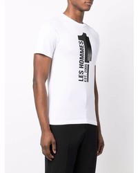 T-shirt à col rond imprimé blanc et noir Les Hommes