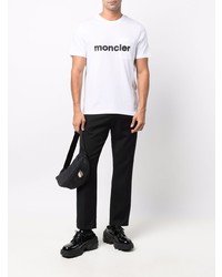 T-shirt à col rond imprimé blanc et noir Moncler