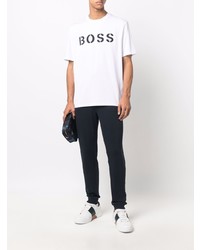 T-shirt à col rond imprimé blanc et noir BOSS