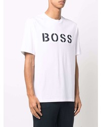 T-shirt à col rond imprimé blanc et noir BOSS