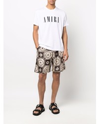 T-shirt à col rond imprimé blanc et noir Amiri