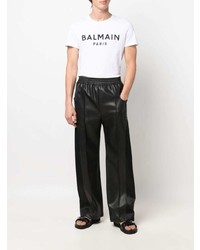 T-shirt à col rond imprimé blanc et noir Balmain