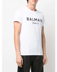 T-shirt à col rond imprimé blanc et noir Balmain