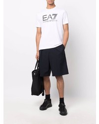 T-shirt à col rond imprimé blanc et noir Ea7 Emporio Armani