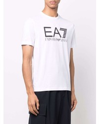 T-shirt à col rond imprimé blanc et noir Ea7 Emporio Armani