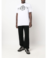 T-shirt à col rond imprimé blanc et noir Philipp Plein