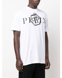 T-shirt à col rond imprimé blanc et noir Philipp Plein