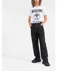 T-shirt à col rond imprimé blanc et noir Moschino