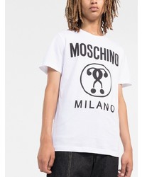 T-shirt à col rond imprimé blanc et noir Moschino