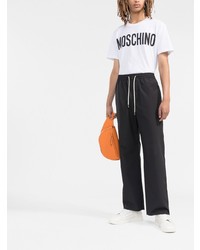 T-shirt à col rond imprimé blanc et noir Moschino