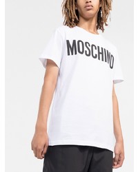 T-shirt à col rond imprimé blanc et noir Moschino