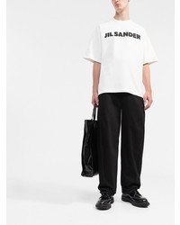 T-shirt à col rond imprimé blanc et noir Jil Sander